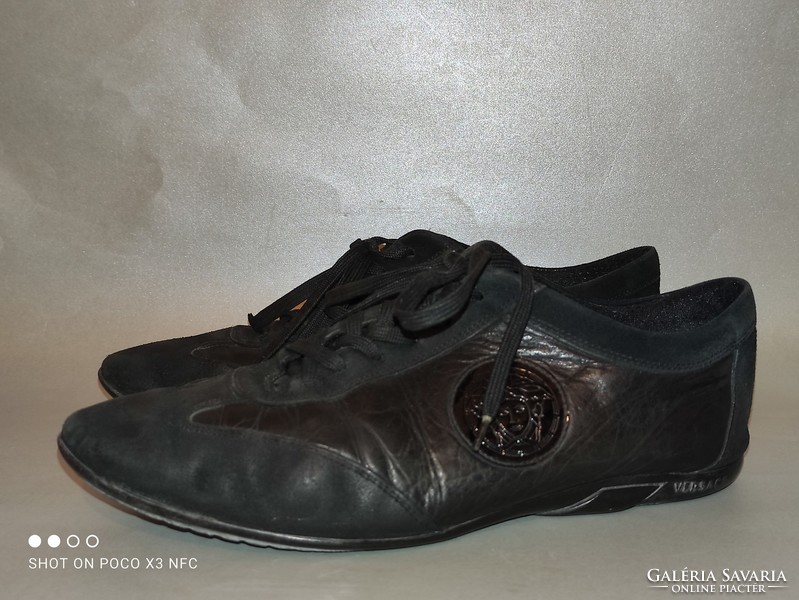 Vintage Versace fekete bőr és hasított bőr férfi cipő EU 42-43 méret