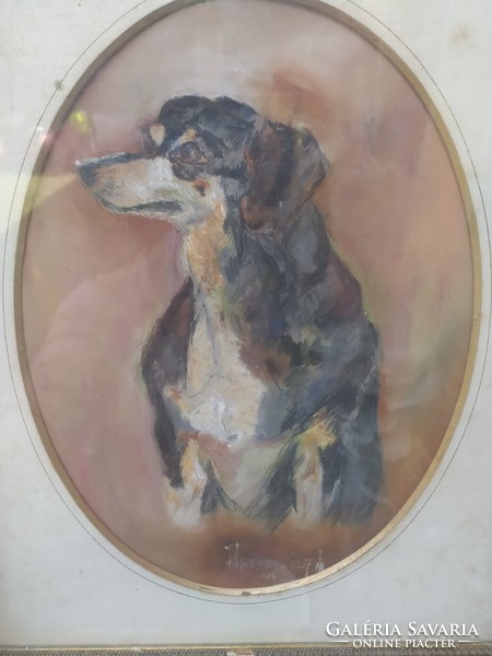 Kutyusos antik festmény kép