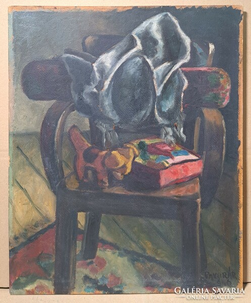 István Pakúrár: the chair - still life with stuffed animal - old picture from 1940