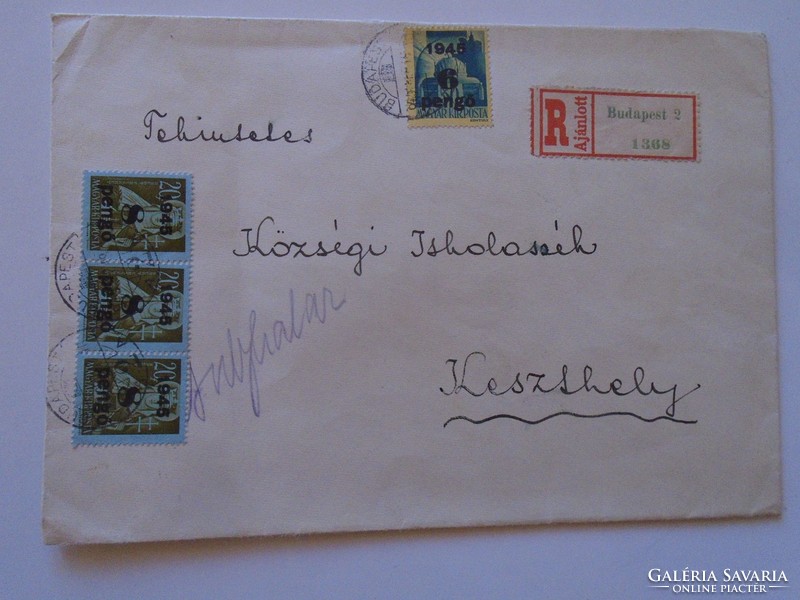 S3.43 Envelope with inflation stamp 1945 Sept. Budapest - village school board Keszthely