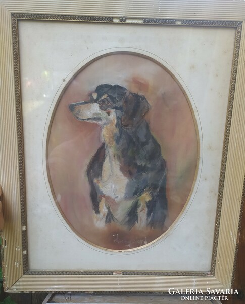 Kutyusos antik festmény kép