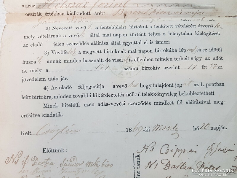 Antique sale-purchase contract from 1869.