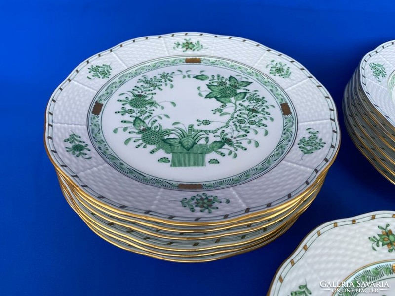 Herend green Indian basket plate set 18 pcs