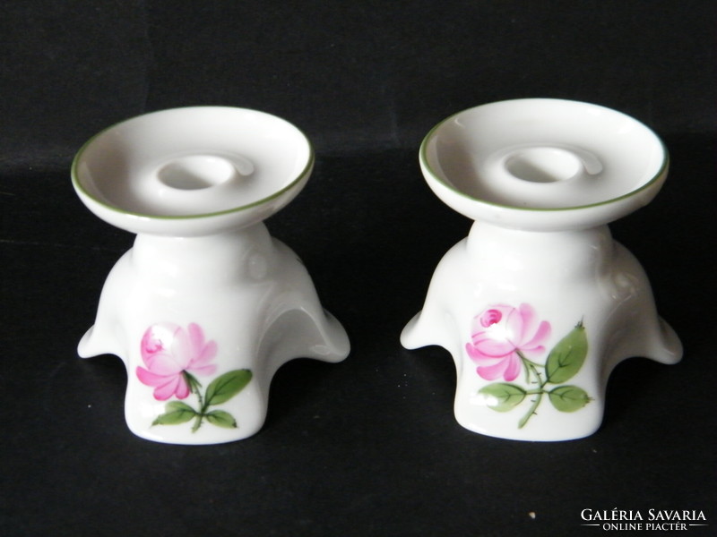 Augarten Viennese pink porcelain candle holder pair