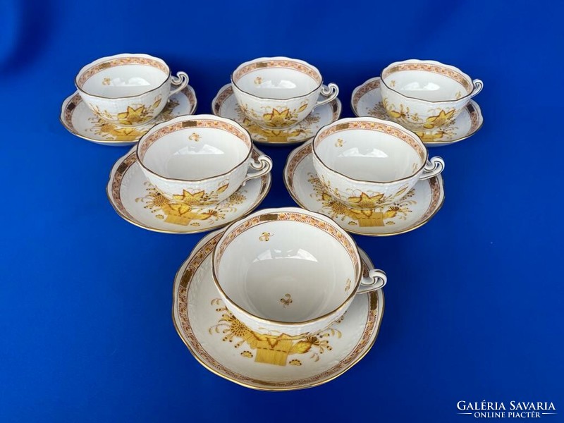 Herend yellow Indian basket tea cup 6 pcs