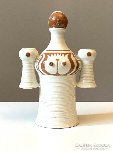 Éva Vígh (1941-) tit woman painted retro ceramic sculpture candle holder