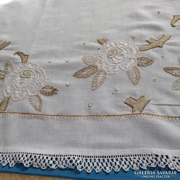 Antique, embroidered almarium/stelázs tablecloth, 100 x 46 + 2 cm lace