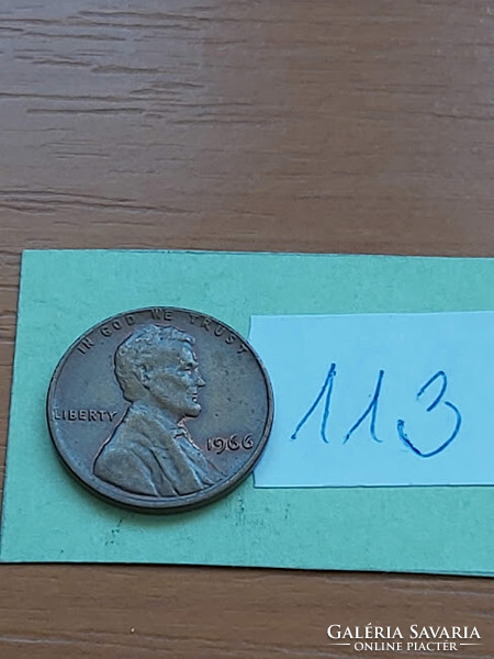 Usa 1 cent 1966 abraham lincoln, copper-zinc 113