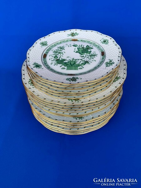 Herend green Indian basket plate set 18 pcs