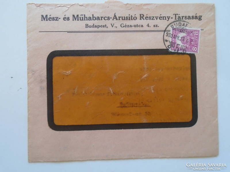 S9.33 Envelope 1930 lime and artificial mortar seller rt Budapest