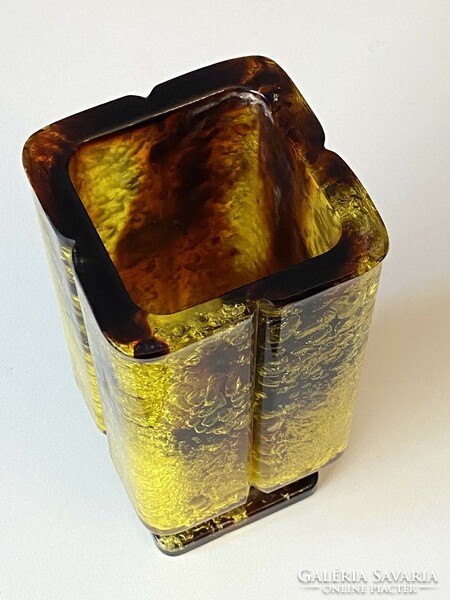 Russian amber honey-colored plastic column-shaped retro vase with a base