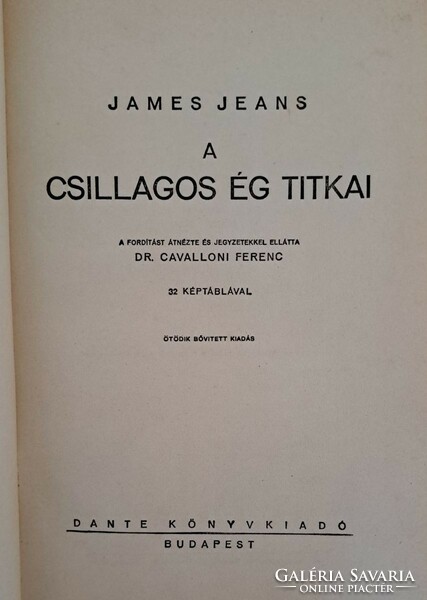 JAMES JEANS: A CSILLAGOS ÉG TITKAI. BP., 1937, DANTE,