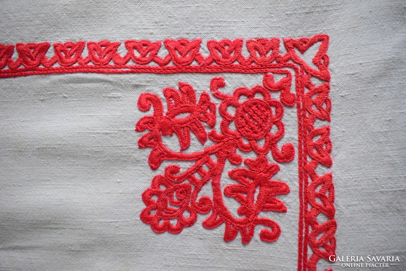 Antique ethnographic embroidered Transylvanian Kalotaszeg written tablecloth tablecloth 88 x 84 cm