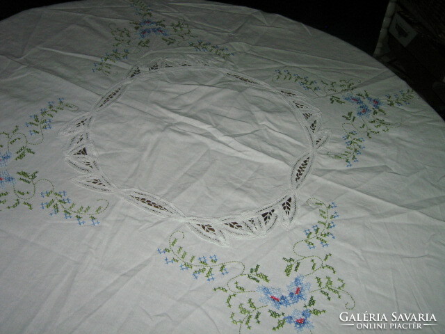 Cute blue cross stitch tablecloth