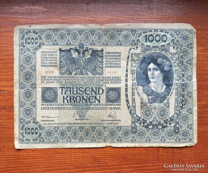1000 Korona 1902 Hungary with overprint