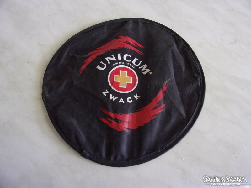 Unicum advertising frisbee. Wire and canvas