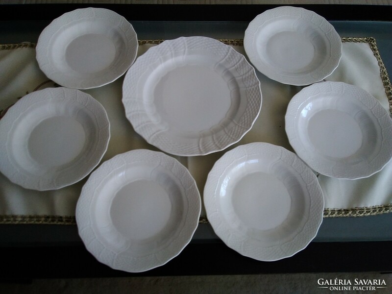 White Herend cake-sandwich set with intaglio and shape number.