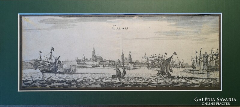 Mathieu Mérian(1621-1687): Calais. Copper engraving. In good condition, in a beautiful, flawless antique frame!