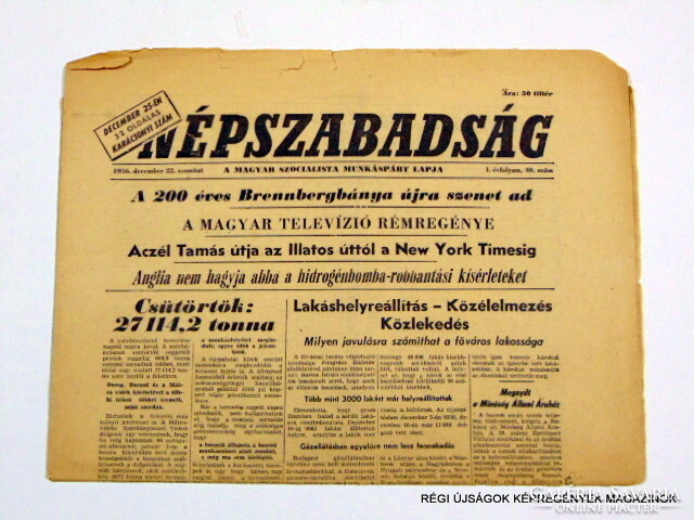 1956 december 22  /  NÉPSZABADSÁG  /  Régi ÚJSÁGOK KÉPREGÉNYEK MAGAZINOK Szs.:  11972