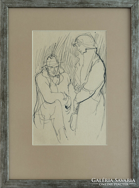 Collector's item! Szasz's ink drawing entitled Endre - meeting, with certificate of originality