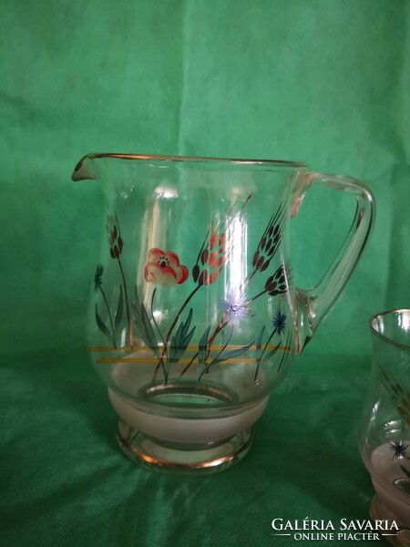 Beautiful painted glass jug with 2 glasses, large size (lemonade)
