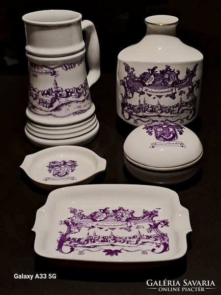 Retro Alföldi porcelán lila Hódmezővásárhely dekorral váza hamuzó korsó bonbonier