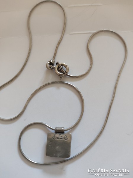 Izraeli ezüst nyaklánc-nyakék tűzopál kővel