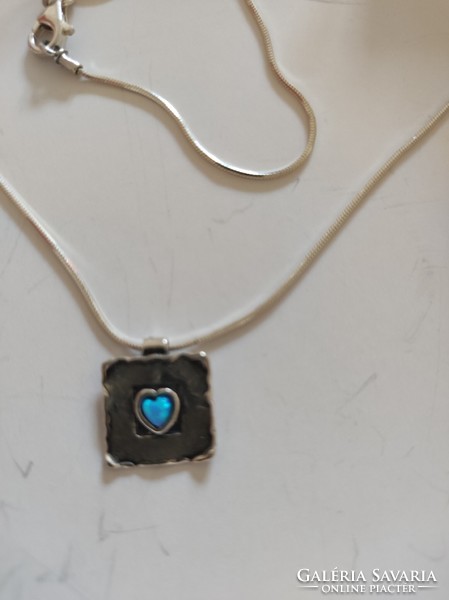 Israeli silver necklace with blue fire opal stones