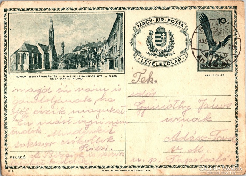 Sopron, Sopron Trinity Square postcard 1935