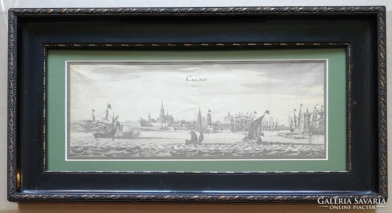 Mathieu Mérian(1621-1687): Calais. Copper engraving. In good condition, in a beautiful, flawless antique frame!