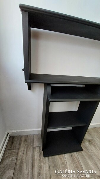 Black wooden shelf system consisting of 4 elements, individually manufactured and renovated