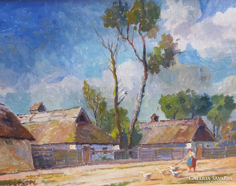 Id. Kátai Mihály (1906-1983) Polgári Házak,Képcsarnokos Festmény
