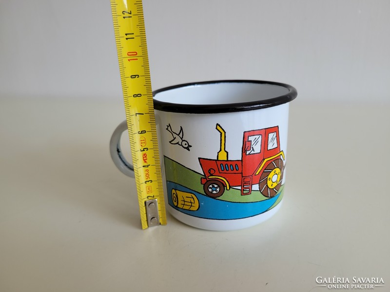 Enamel tractor trailer pattern enameled small children's mug