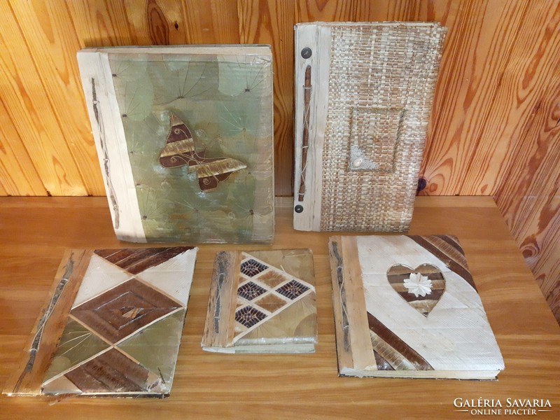 5 photo holders - antique beautiful photo album made of wood and leaves