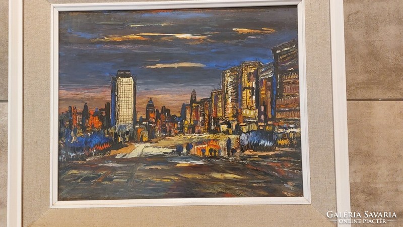 (k) Szép városkép festmény 66x55 cm kerettel