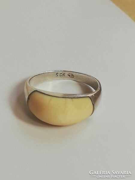 Silver ring with unique bone inlay