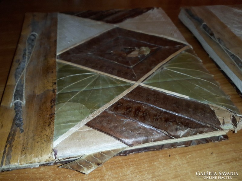 5 photo holders - antique beautiful photo album made of wood and leaves