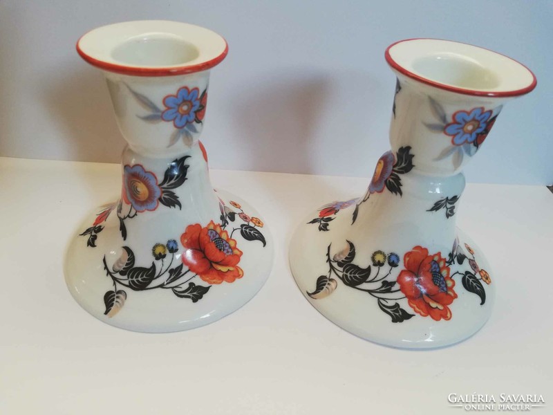 Pair of antique porcelain candle holders
