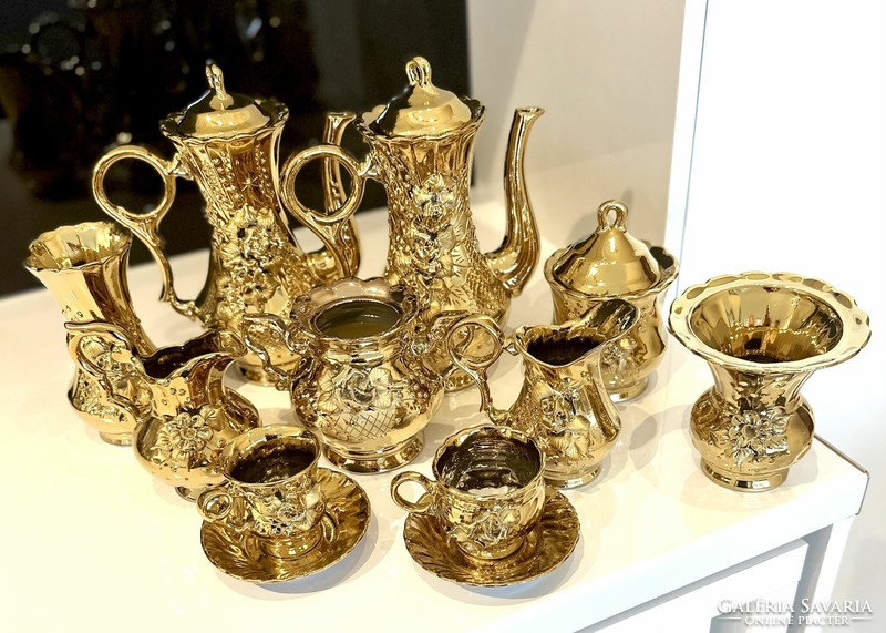 Gilded porcelain bowl + tea set!