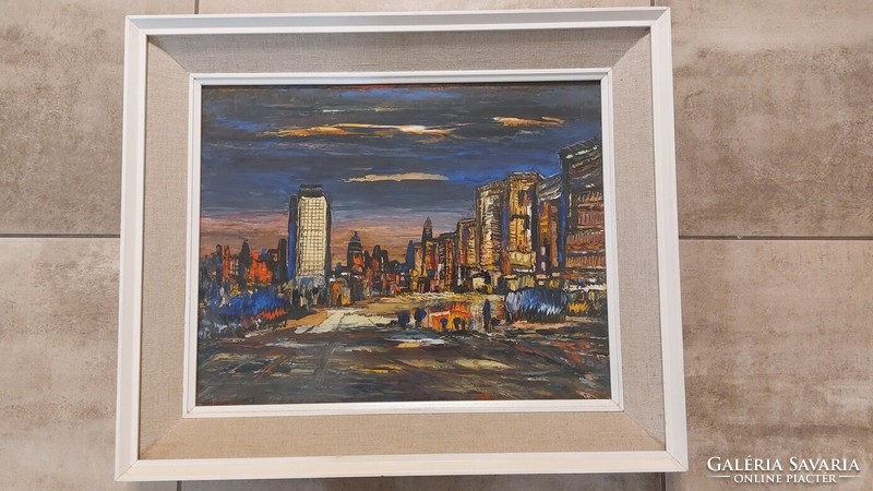 (k) Szép városkép festmény 66x55 cm kerettel