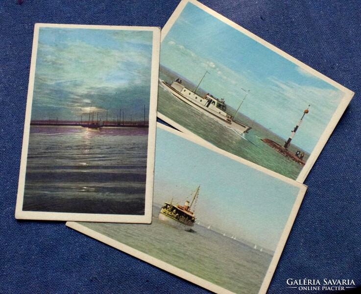 3 old Balaton photo postcards Zsigmond Móricz motorboat, ferry, sailboat... Postman 60s