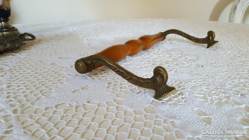 Old brass/wooden towel and kitchen towel holder