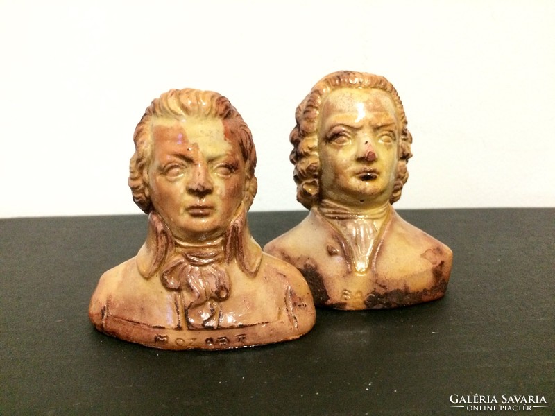 Két kisméretű mellszobor-büszt--Bach és Mozart