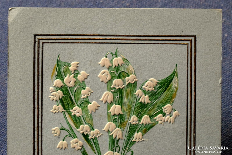 Antik dombornyomott  litho üdvözlő képeslap gyöngyvirág