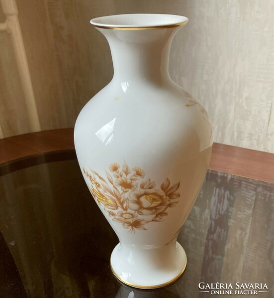 Hollóházi barna virágos váza - kézzel festett