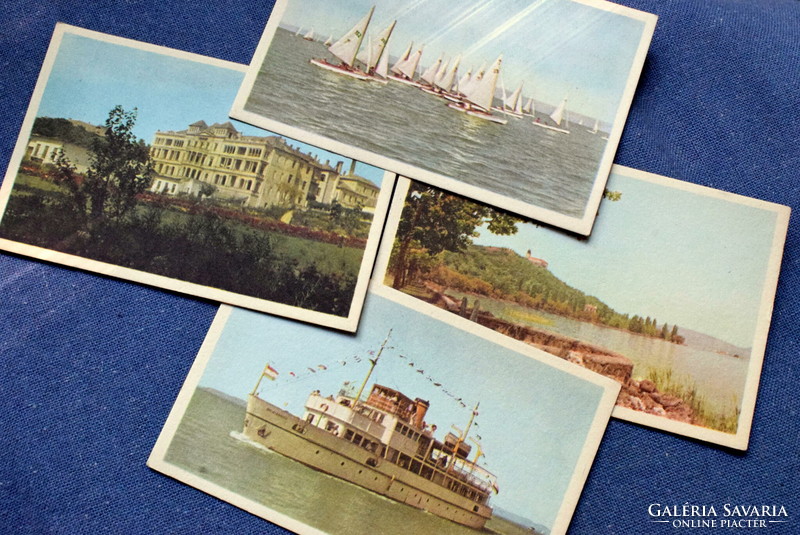 4 old balaton photo postcards sailing competition, ship, tihany... Postal clerk 60s