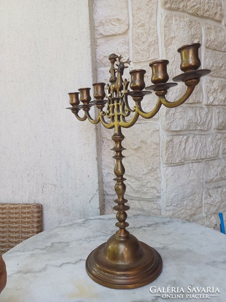 Antique industrial sculpture sculptural candle holder Judaica rare unique heavy cast copper. Hanukkah, Hanukkah