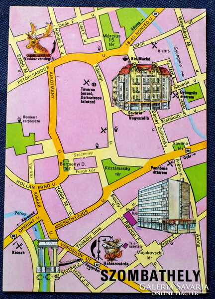 Szombathely- térkép képeslap -  Carthographia Bp 1972 Vas Megyei Vendéglátó és Szálloda vállalat