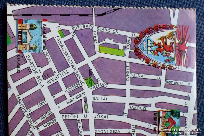 Békéscsaba -  térkép képeslap -Városi Tanács .. Lenin utca még van ..Carthographia Bp