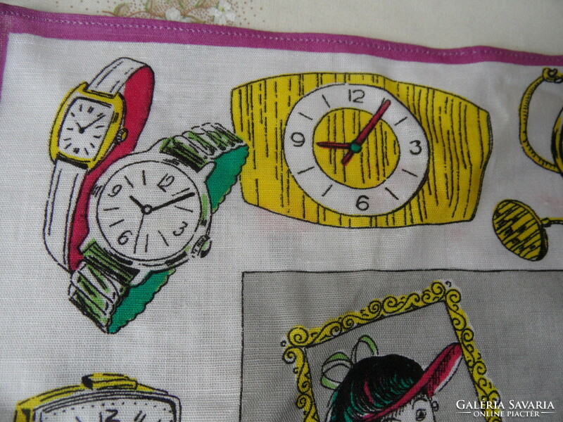 Mileta clock pattern Czech women's textile handkerchief (6 pcs.)